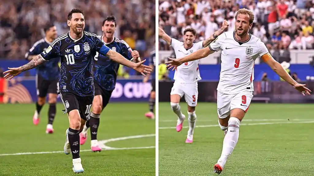 Lionel Messi crossing for Argentina against England at World Cup 2026