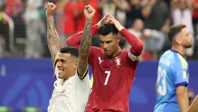 Spain celebrate the late winner in Portugal VS Spain at World Cup 2026