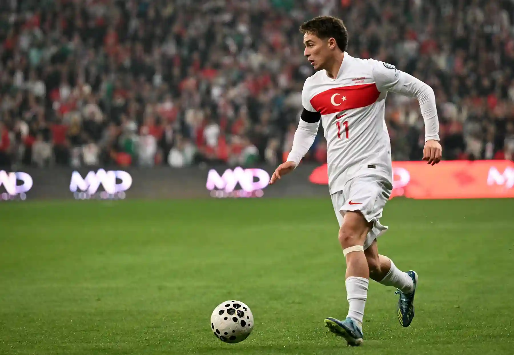 Kenan Yildiz in action for Turkey during a World Cup qualifying match